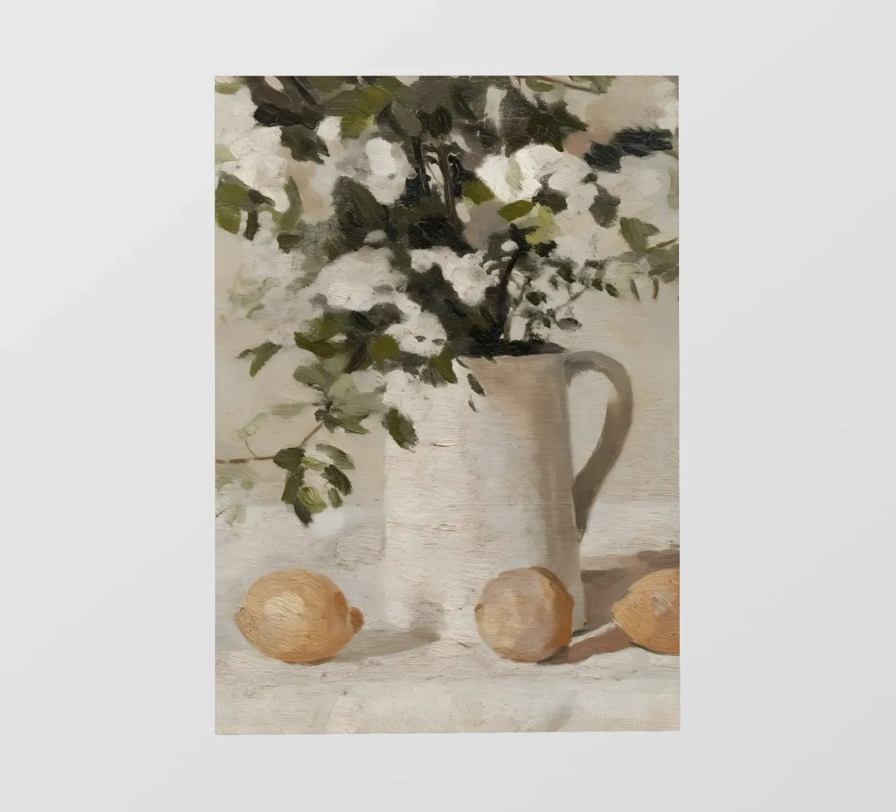 Impressionistisches Stilleben: Weiße Blüten & Zitronen Fototapete von ClubArt
