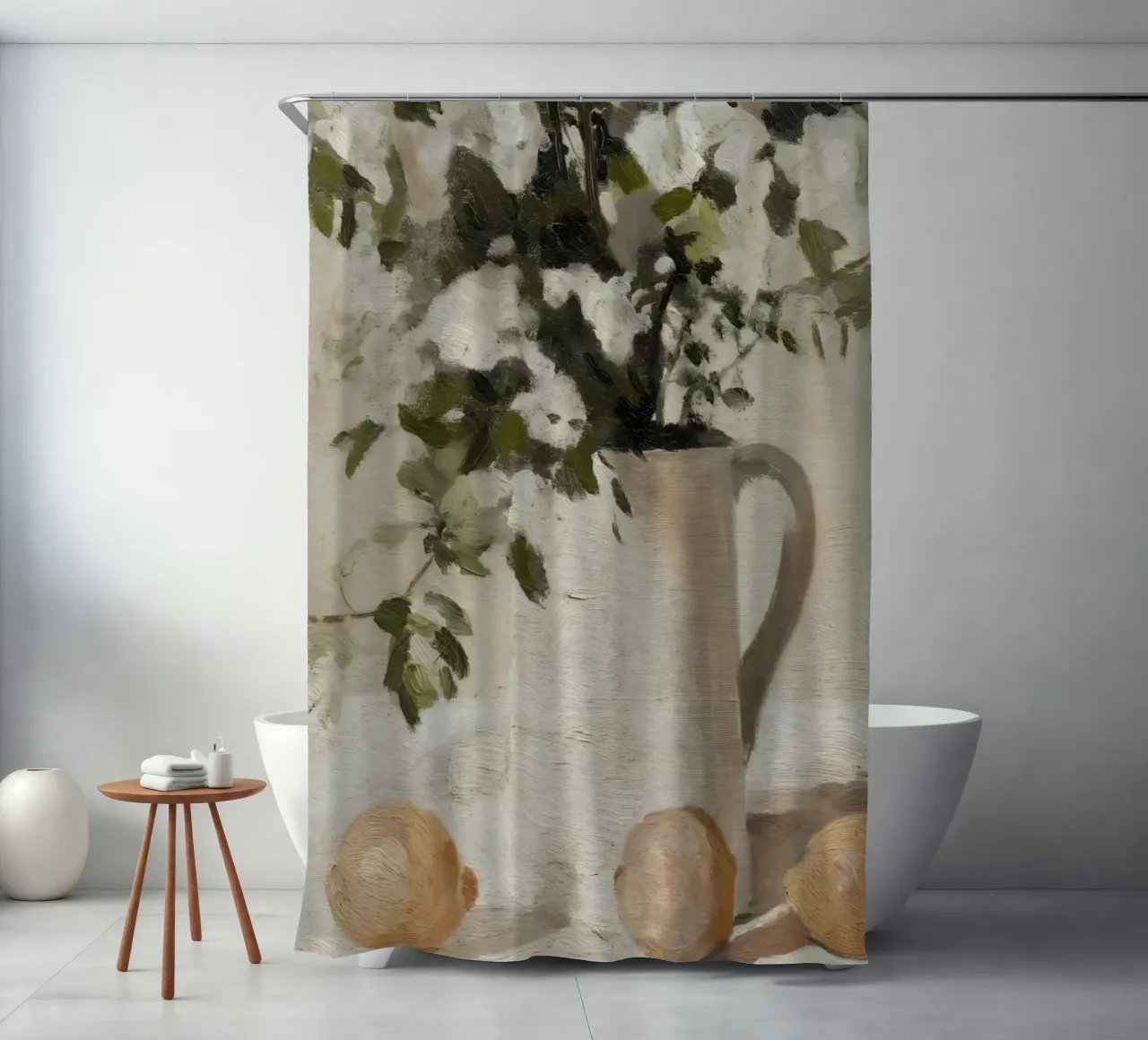 Impressionistisches Stilleben: Weiße Blüten & Zitronen Duschvorhang von ClubArt