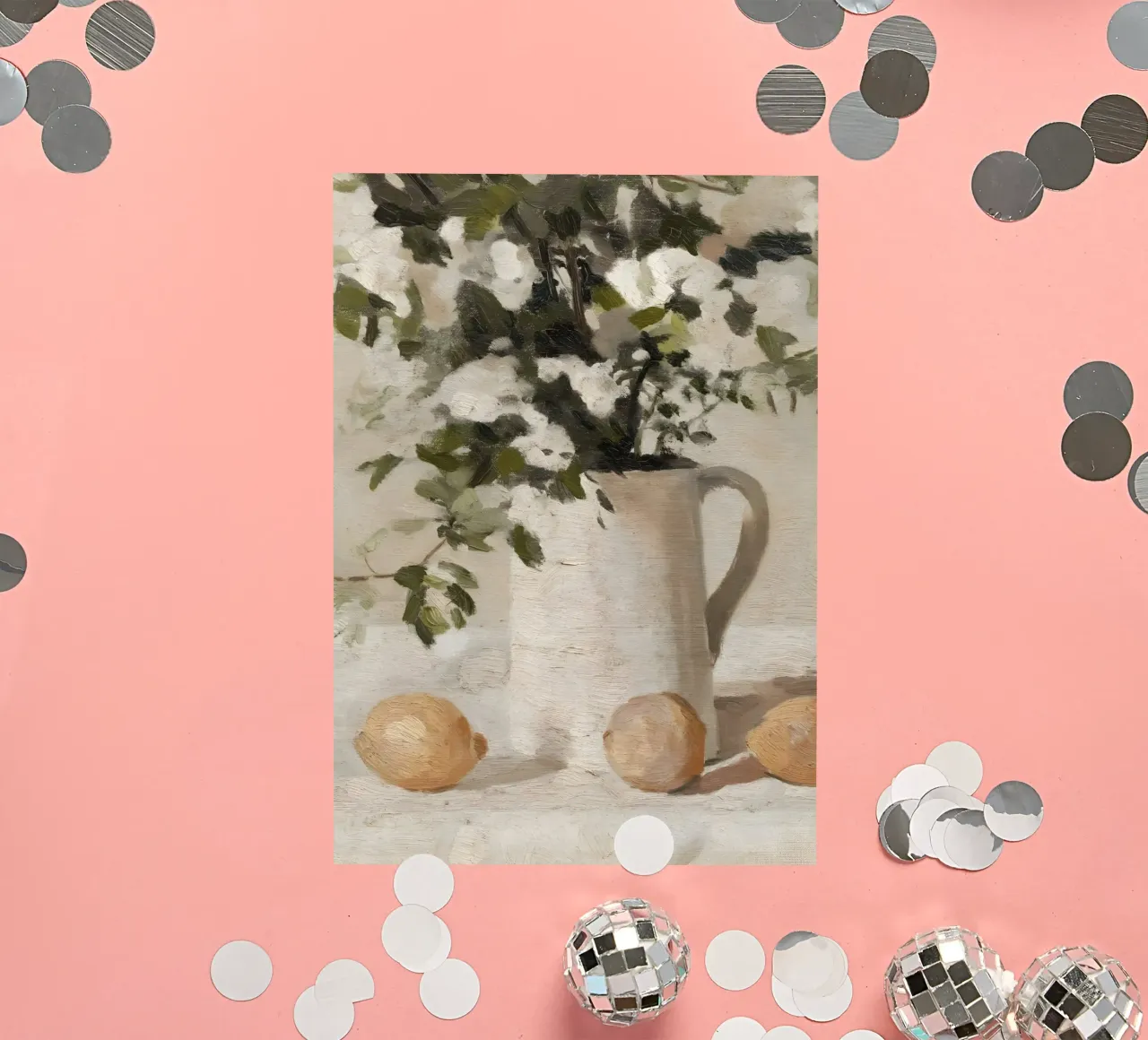 Nature morte impressionniste : Fleurs blanches et citrons autocollant de ClubArt