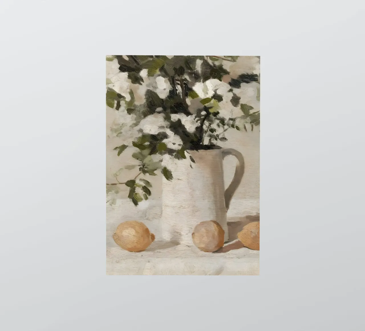 Nature morte impressionniste : Fleurs blanches et citrons autocollant de ClubArt