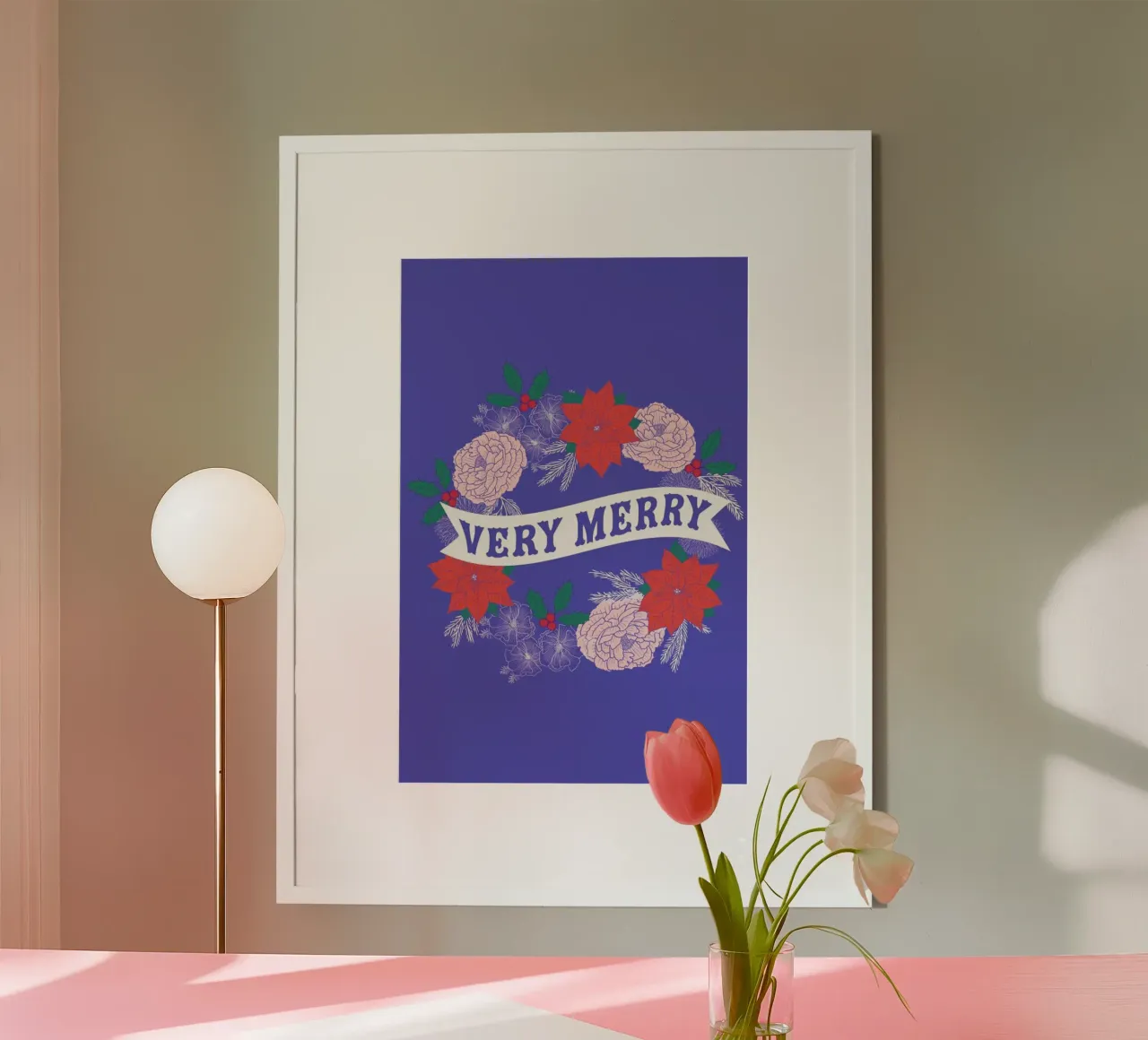 Very Merry poster con telaio in legno da cafelab
