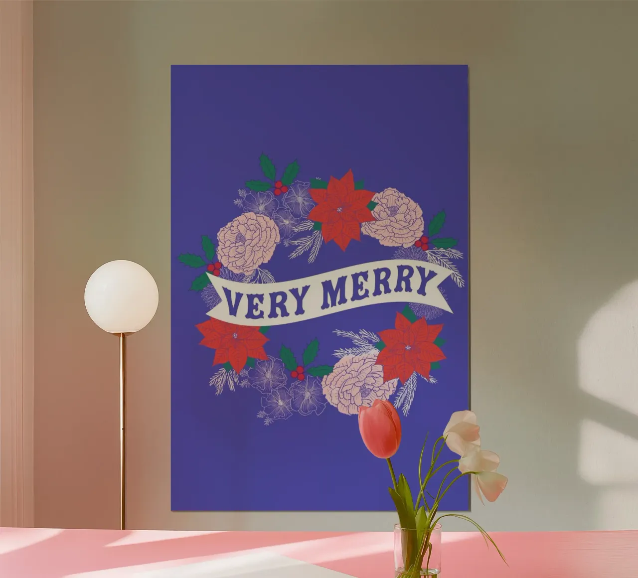 Very Merry poster con telaio in legno da cafelab