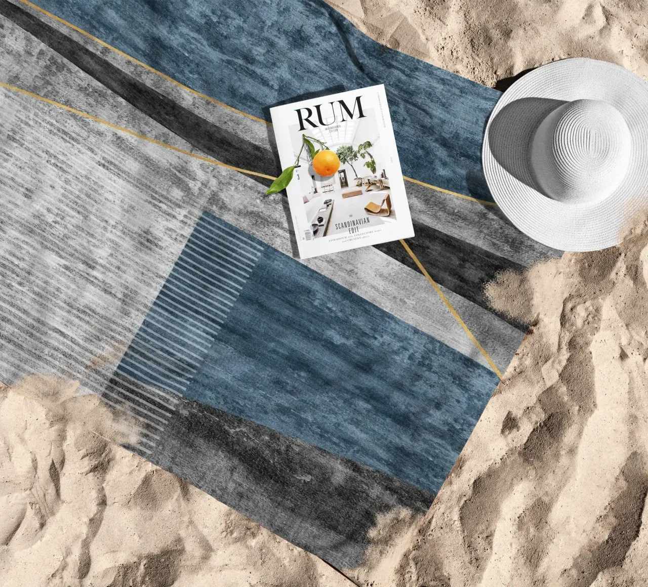 blue and black abstract art beach towel by vintageshop