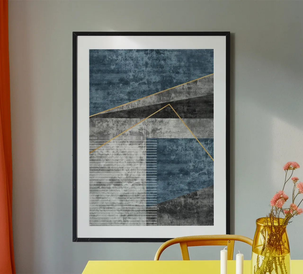 blue and black abstract art poster con telaio in plastica da vintageshop