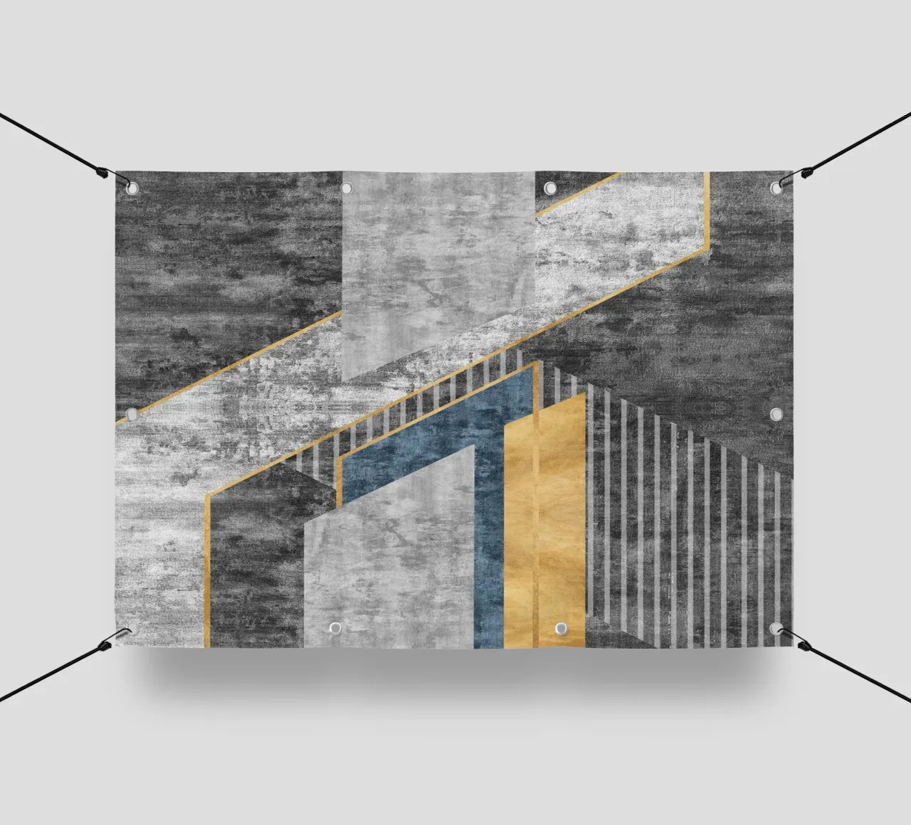 blue and black abstract art with lines telo in pvc da vintageshop