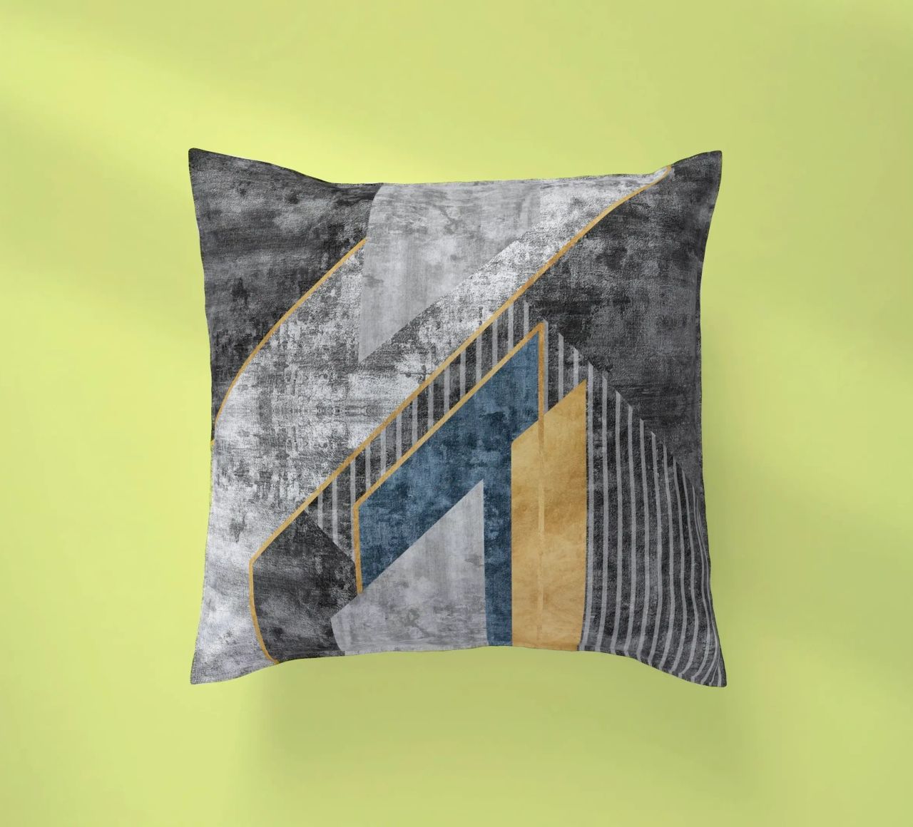 blue and black abstract art with lines cuscino da vintageshop