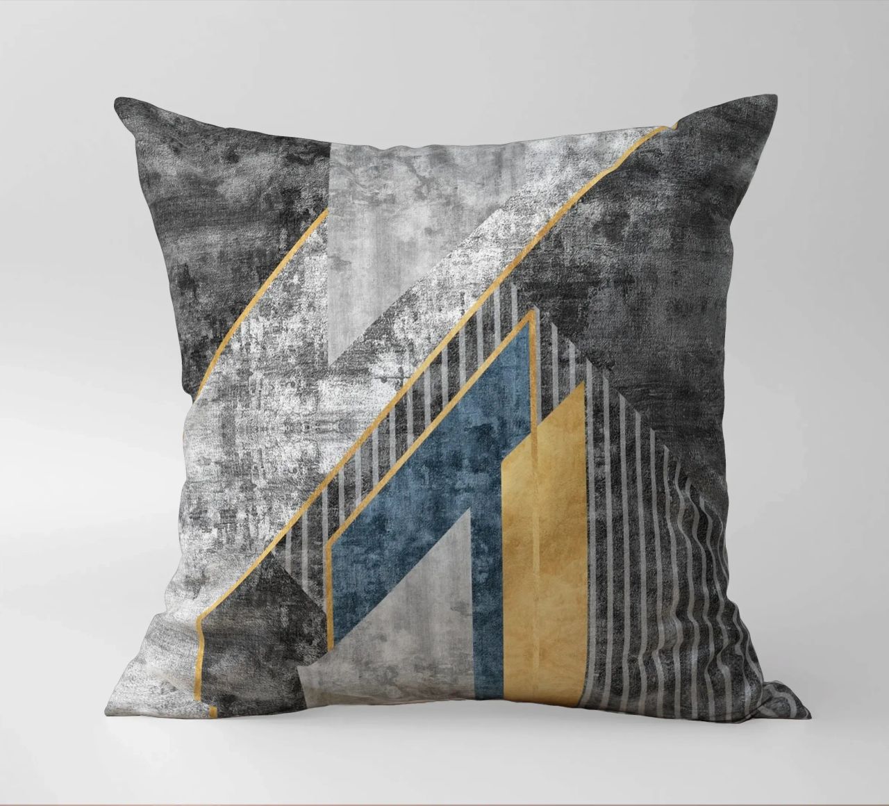 blue and black abstract art with lines cuscino da vintageshop