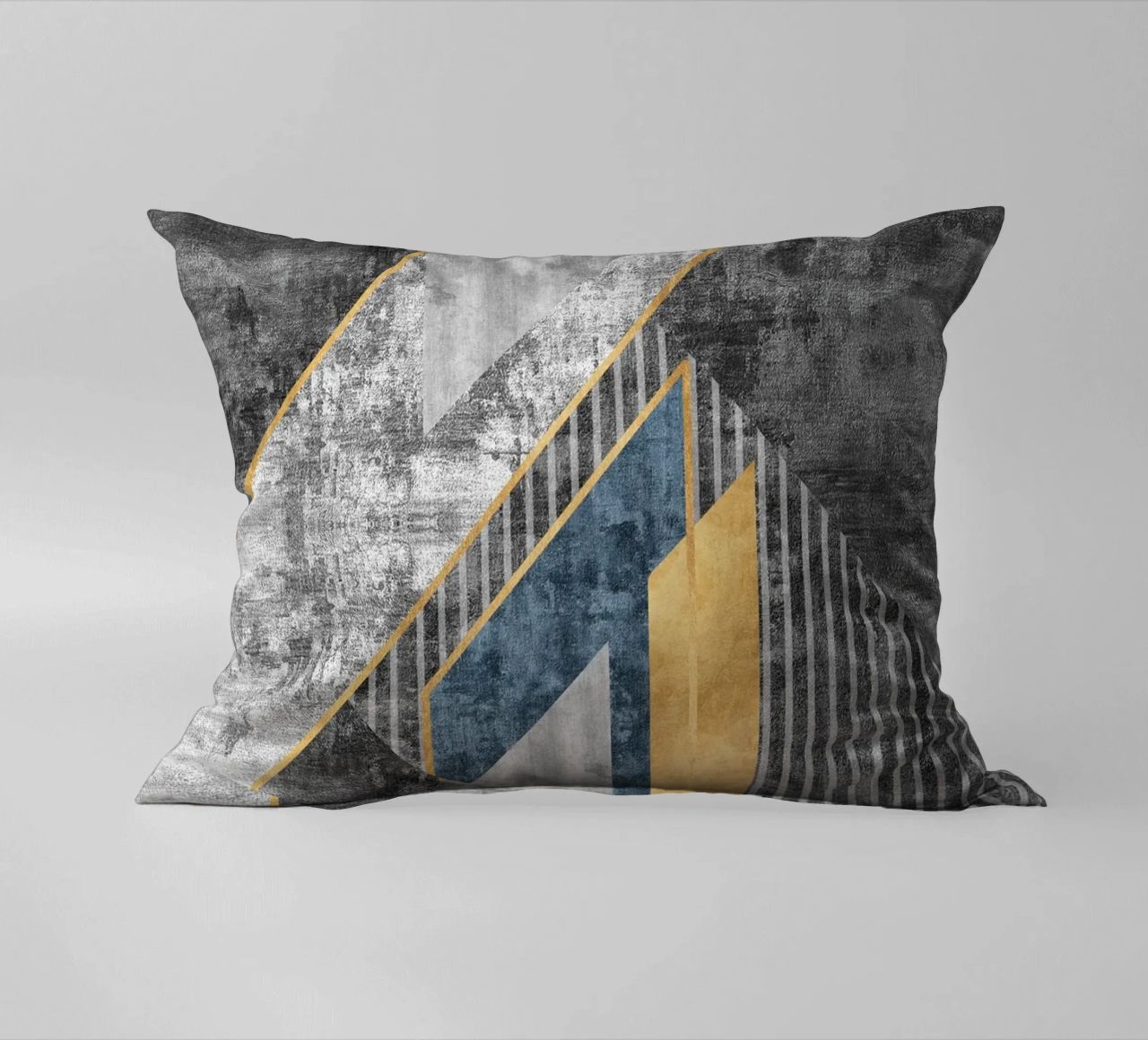 blue and black abstract art with lines cuscino da vintageshop