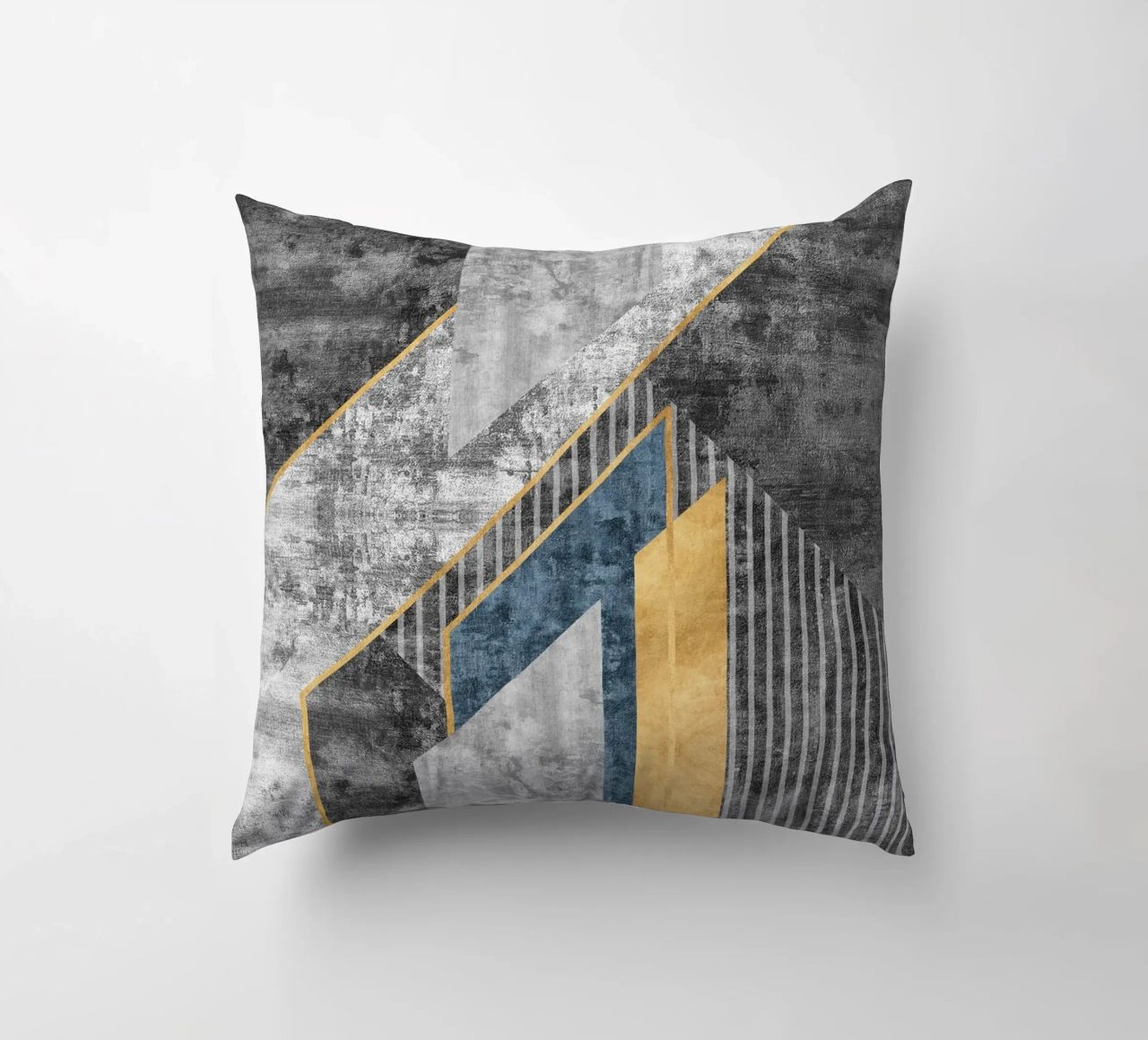 blue and black abstract art with lines cuscino da vintageshop