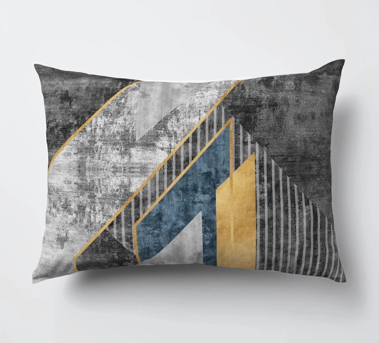 blue and black abstract art with lines cuscino da vintageshop
