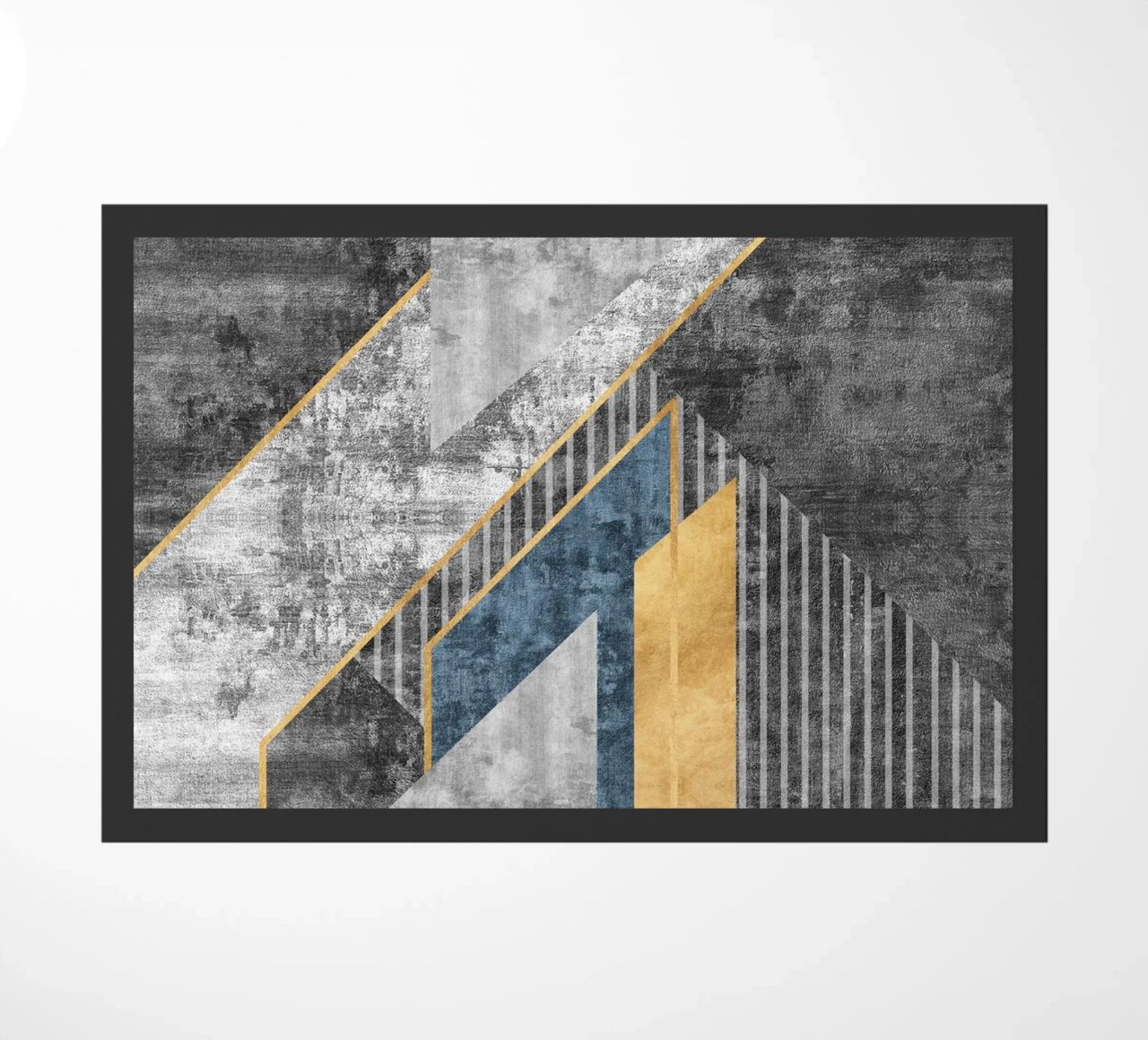 blue and black abstract art with lines doormat by vintageshop