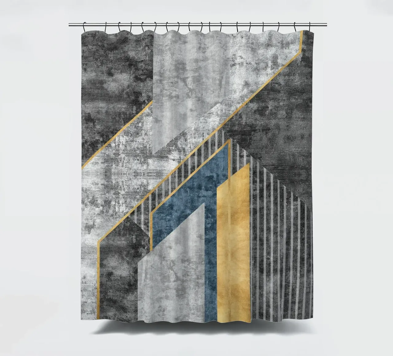 blue and black abstract art with lines tenda da doccia da vintageshop