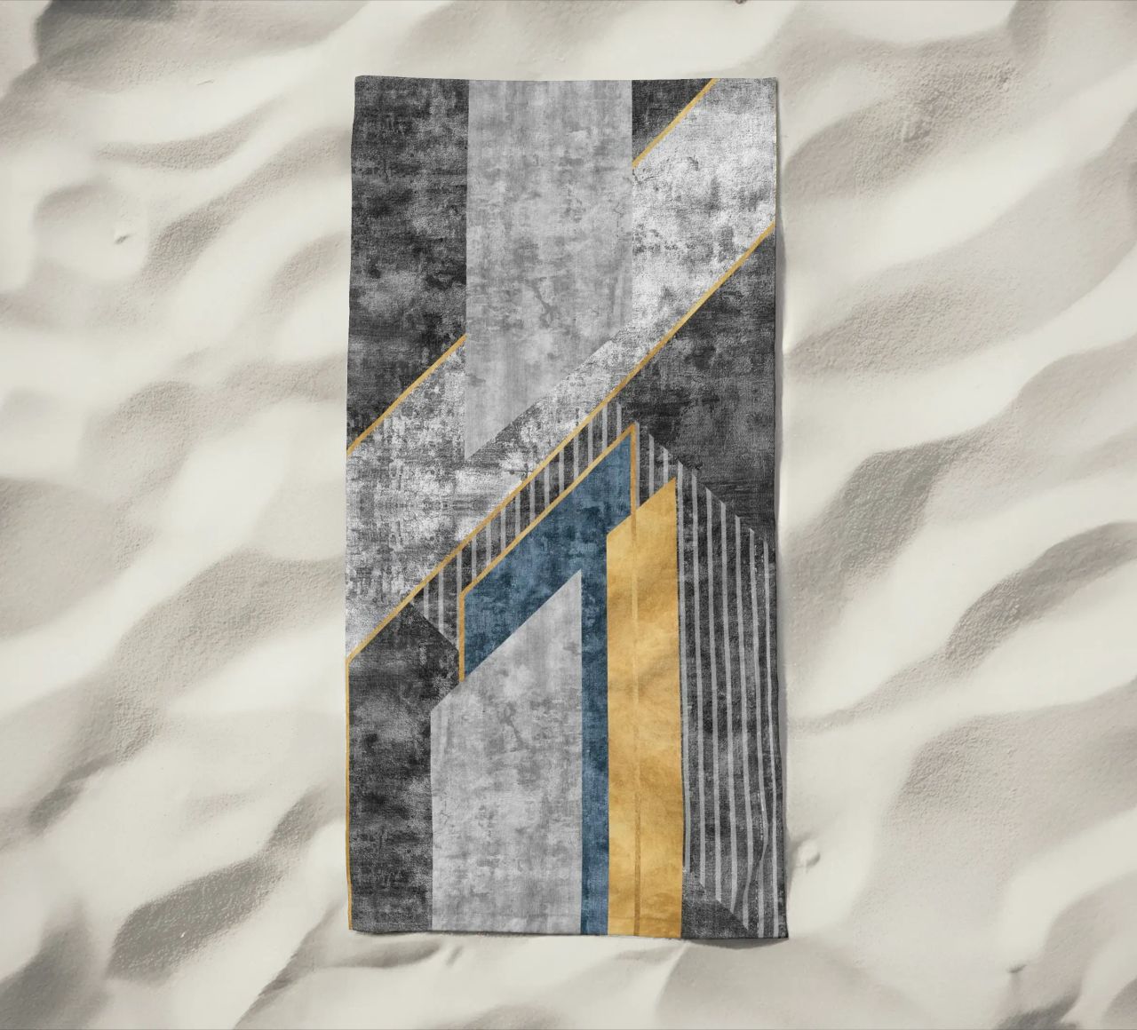 blue and black abstract art with lines telo mare da vintageshop