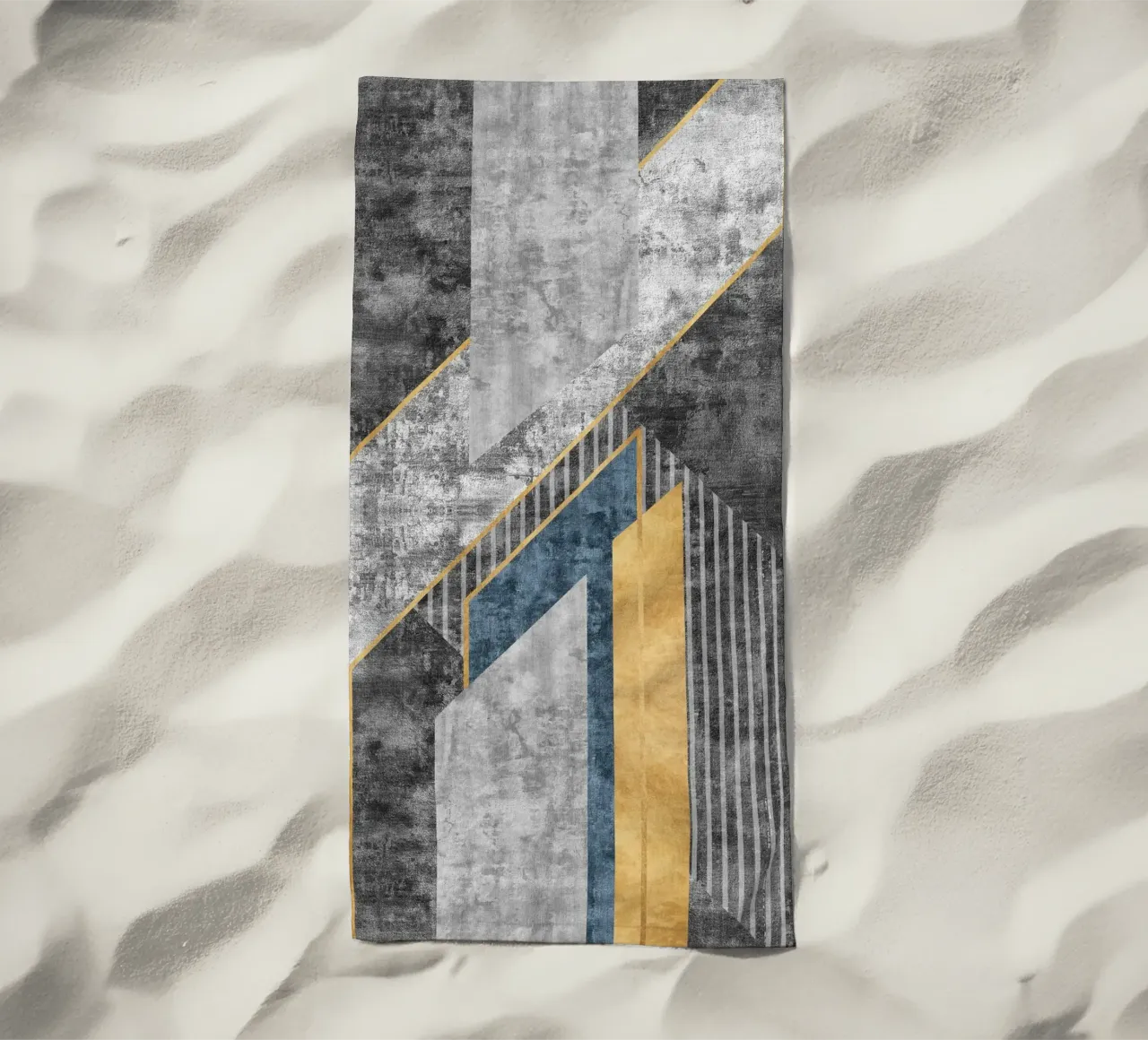 blue and black abstract art with lines telo mare da vintageshop