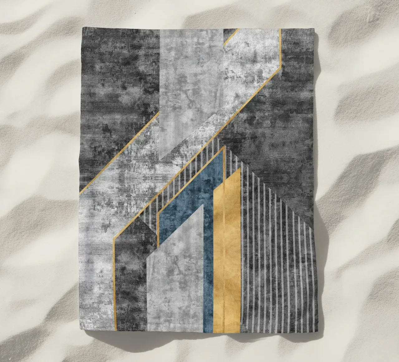 blue and black abstract art with lines telo mare da vintageshop