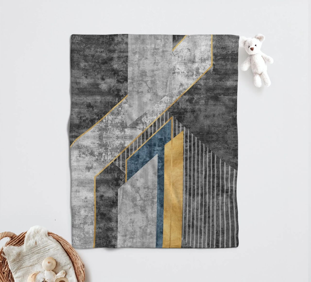 blue and black abstract art with lines coperta in pile da vintageshop