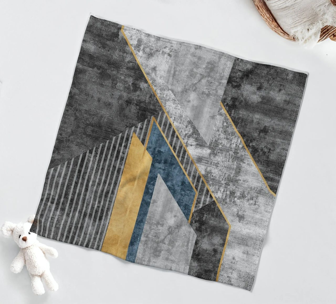 blue and black abstract art with lines coperta in pile da vintageshop