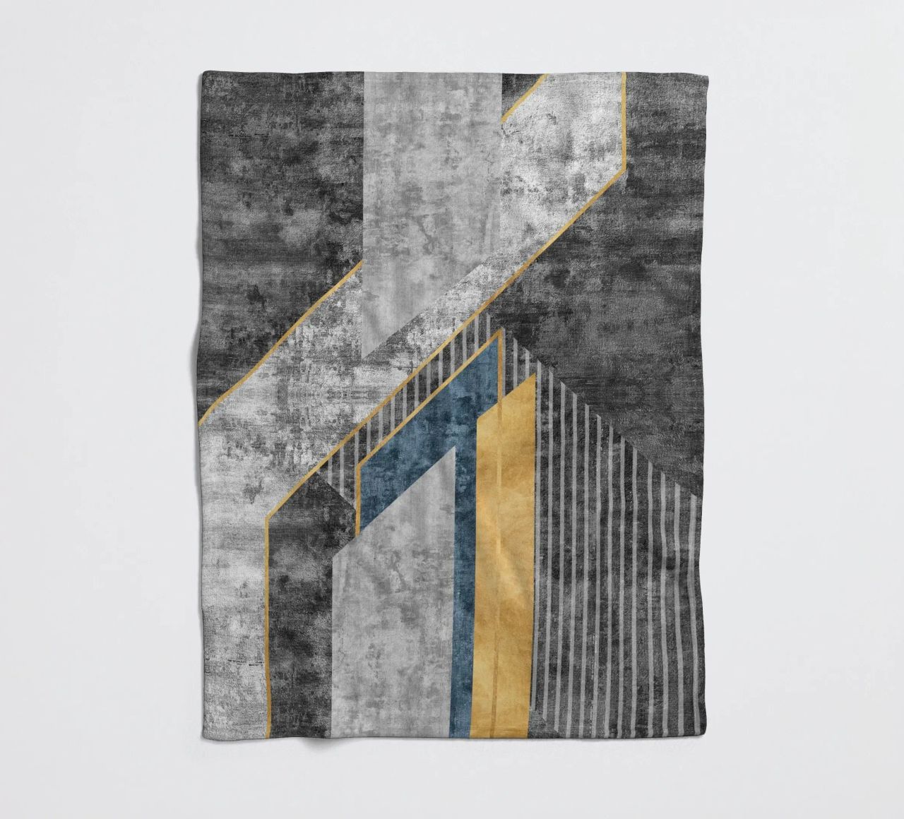 blue and black abstract art with lines coperta in pile da vintageshop