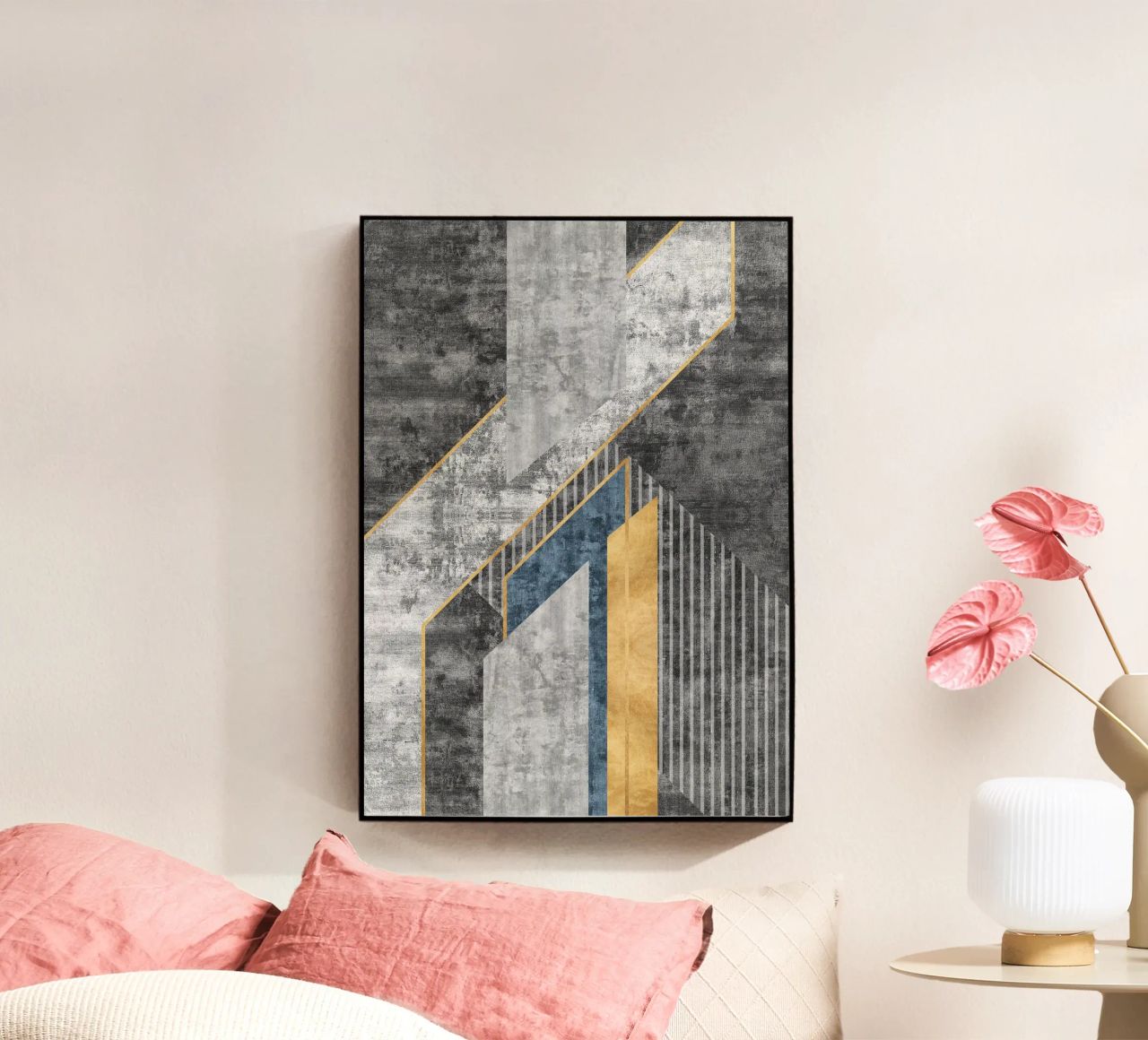 blue and black abstract art with lines plexiglass da vintageshop