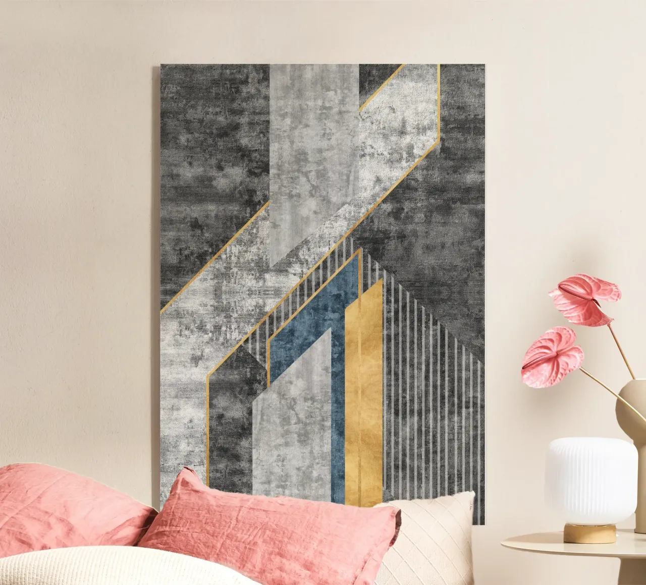 blue and black abstract art with lines metacrilato de vintageshop