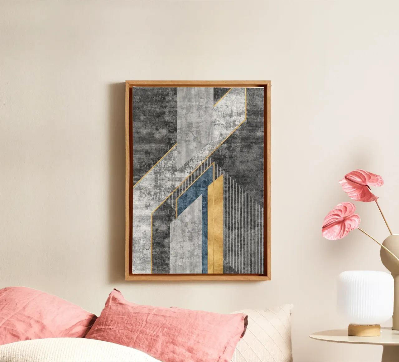 blue and black abstract art with lines tela con Cornice a cassetta da vintageshop