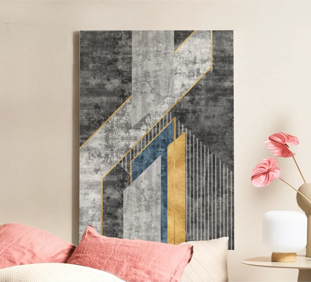 blue and black abstract art with lines tela da vintageshop