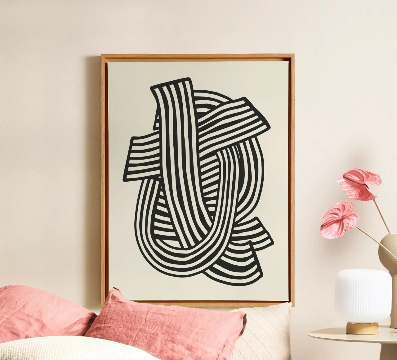 Line art ribbon canvas with Floater frame by Little Dean