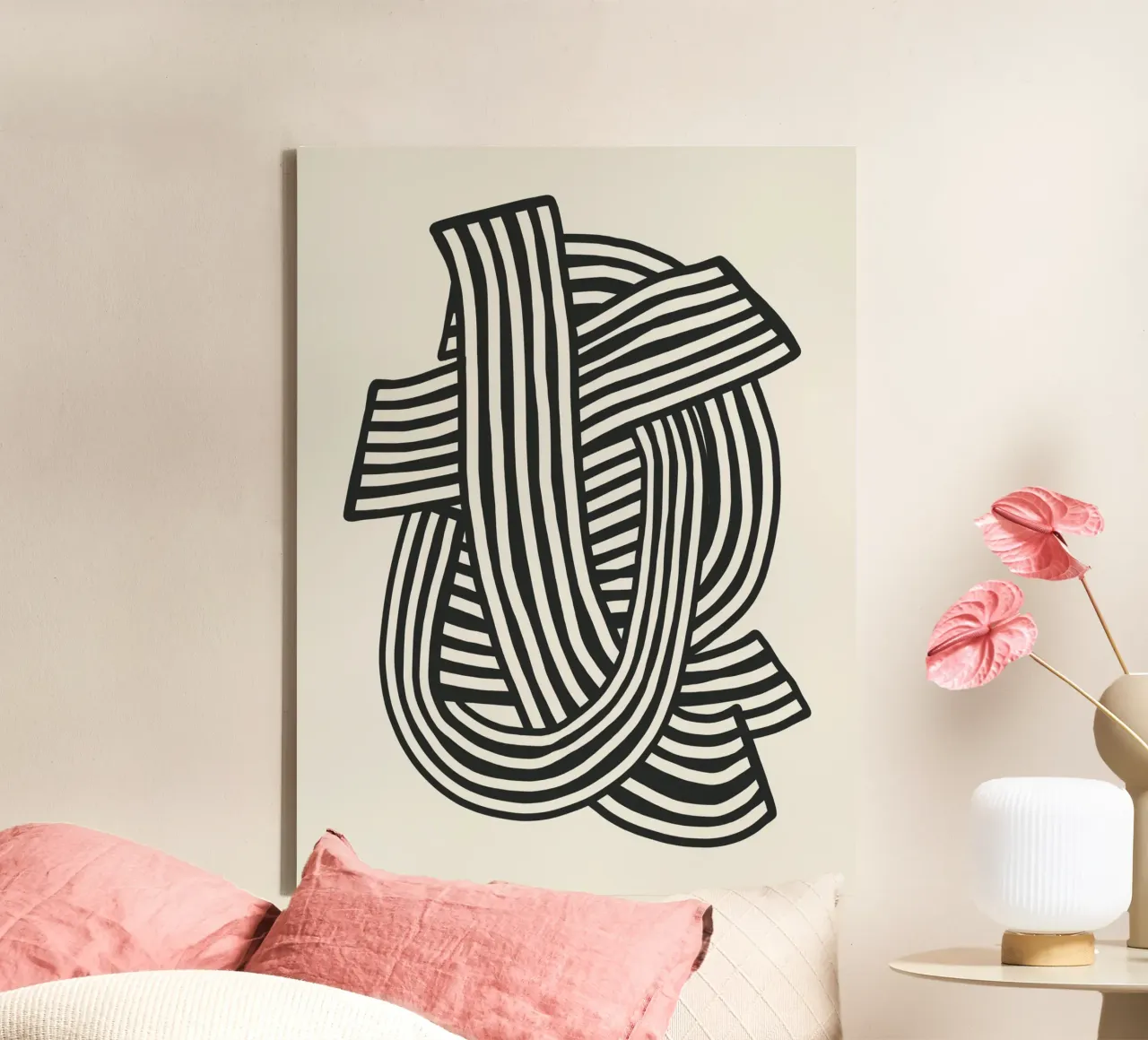 Line art ribbon canvas with Floater frame by Little Dean