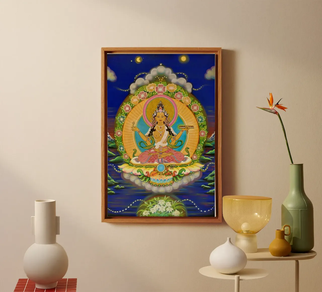Prajnaparamita, Buddha femminile della saggezza, thangka tela con Cornice a cassetta da Happy 😃 Art 🎨 by Christine Schnoell