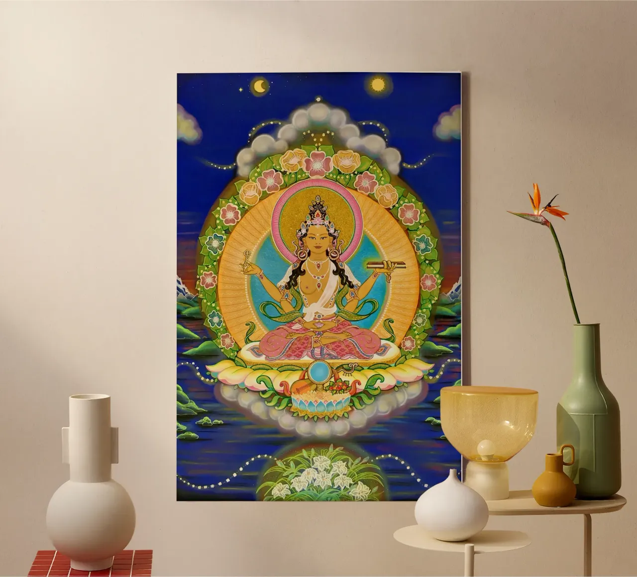 Prajnaparamita, Buddha femminile della saggezza, thangka tela con Cornice a cassetta da Happy 😃 Art 🎨 by Christine Schnoell