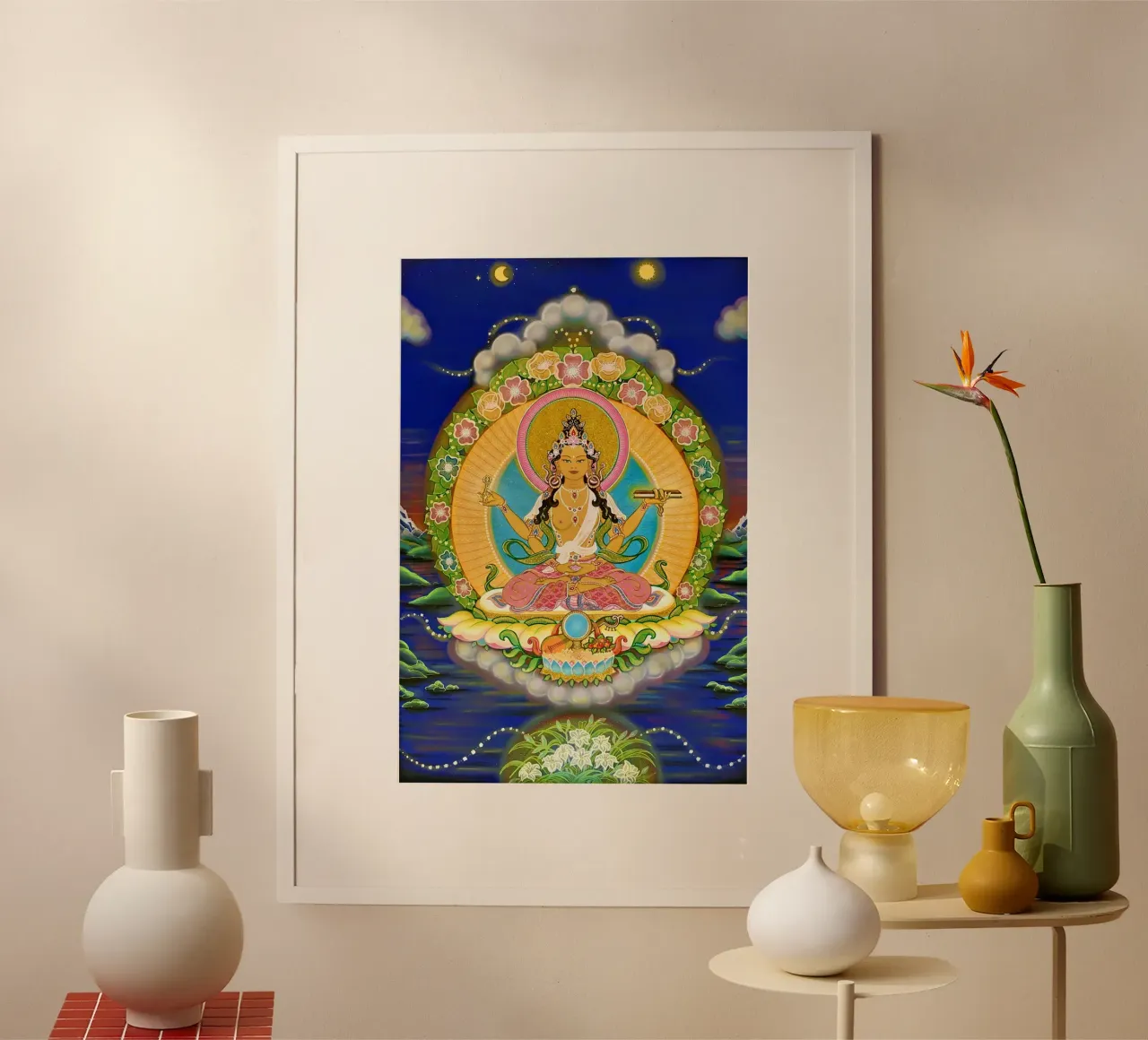 Prajnaparamita, Buddha femminile della saggezza, thangka poster con telaio in legno da Happy 😃 Art 🎨 by Christine Schnoell