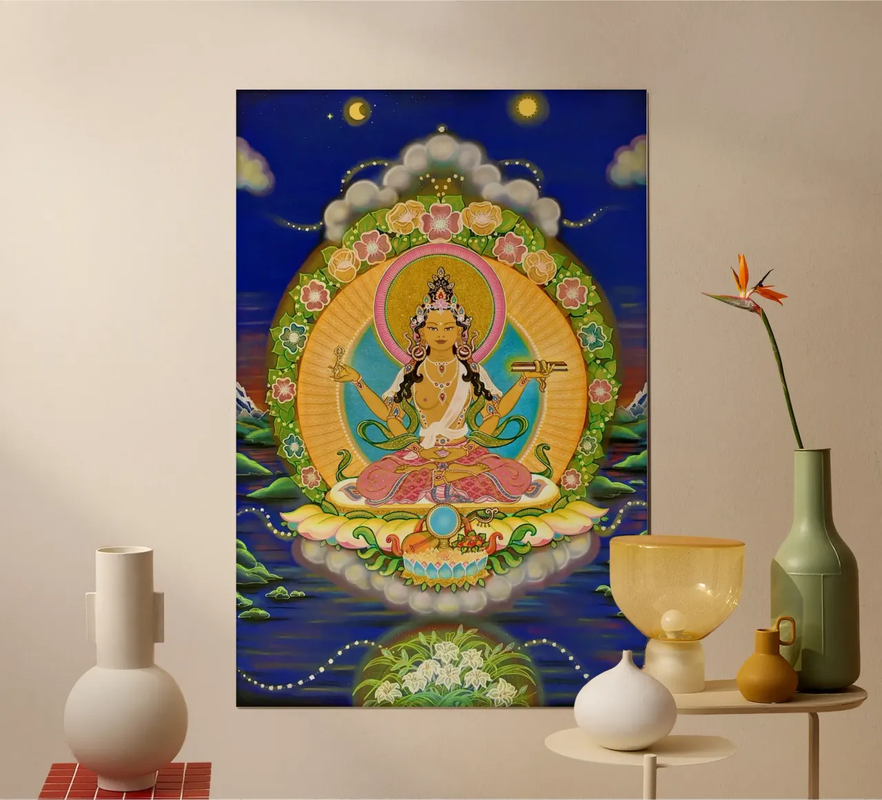 Prajnaparamita, Buddha femminile della saggezza, thangka poster con telaio in legno da Happy 😃 Art 🎨 by Christine Schnoell