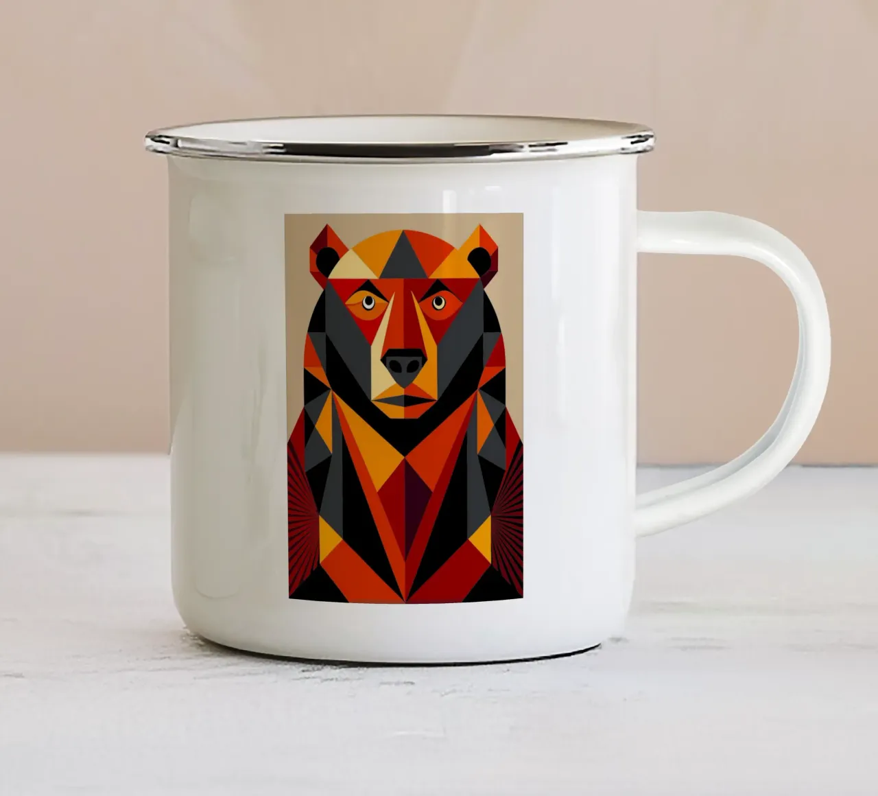 illustrazione geometrica dell'orso tazza in smalto da nemaro