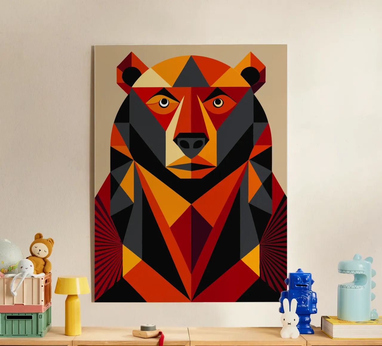 ilustración geométrica de un oso metacrilato de nemaro