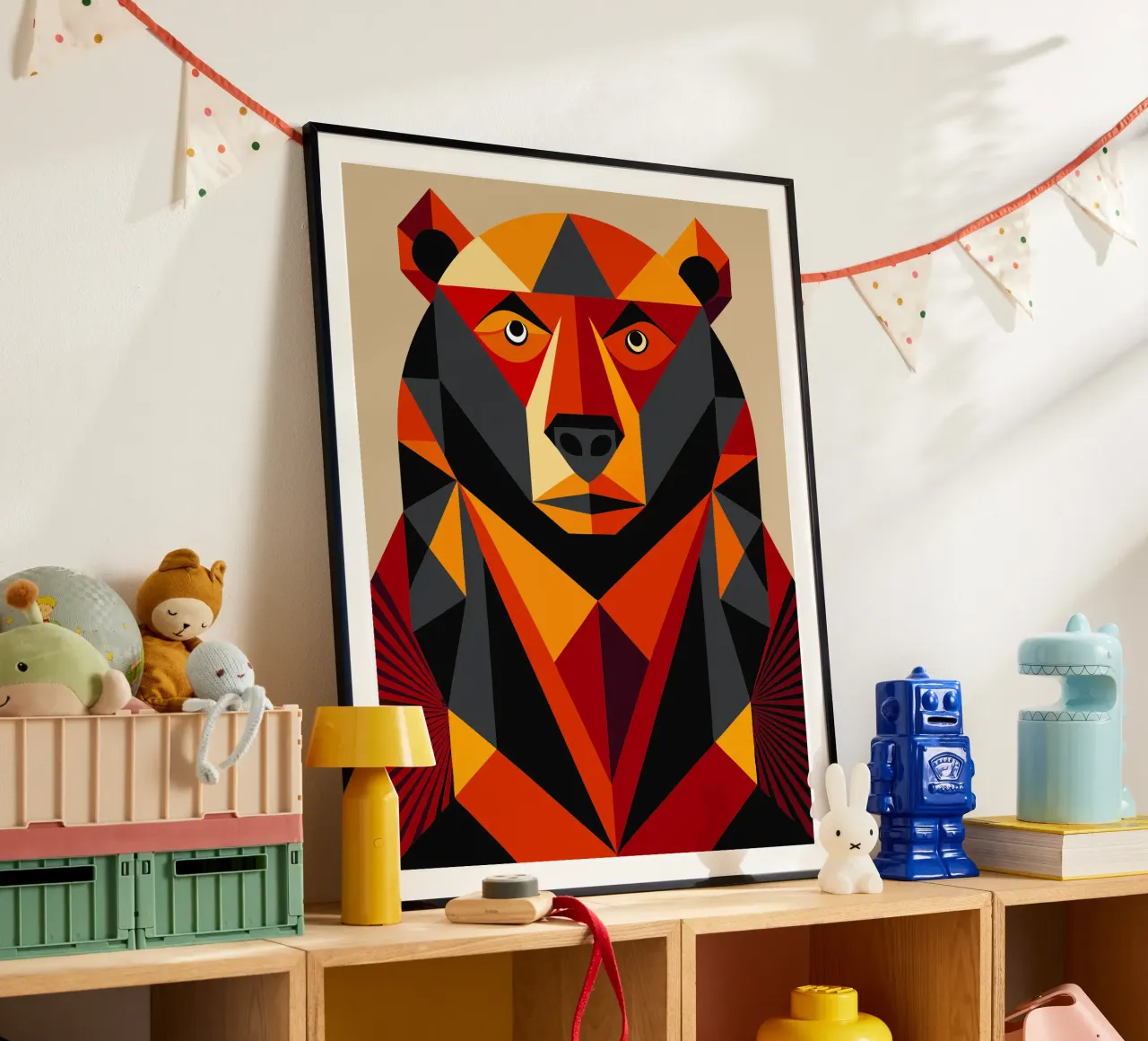 illustrazione geometrica dell'orso poster con telaio in alluminio da nemaro
