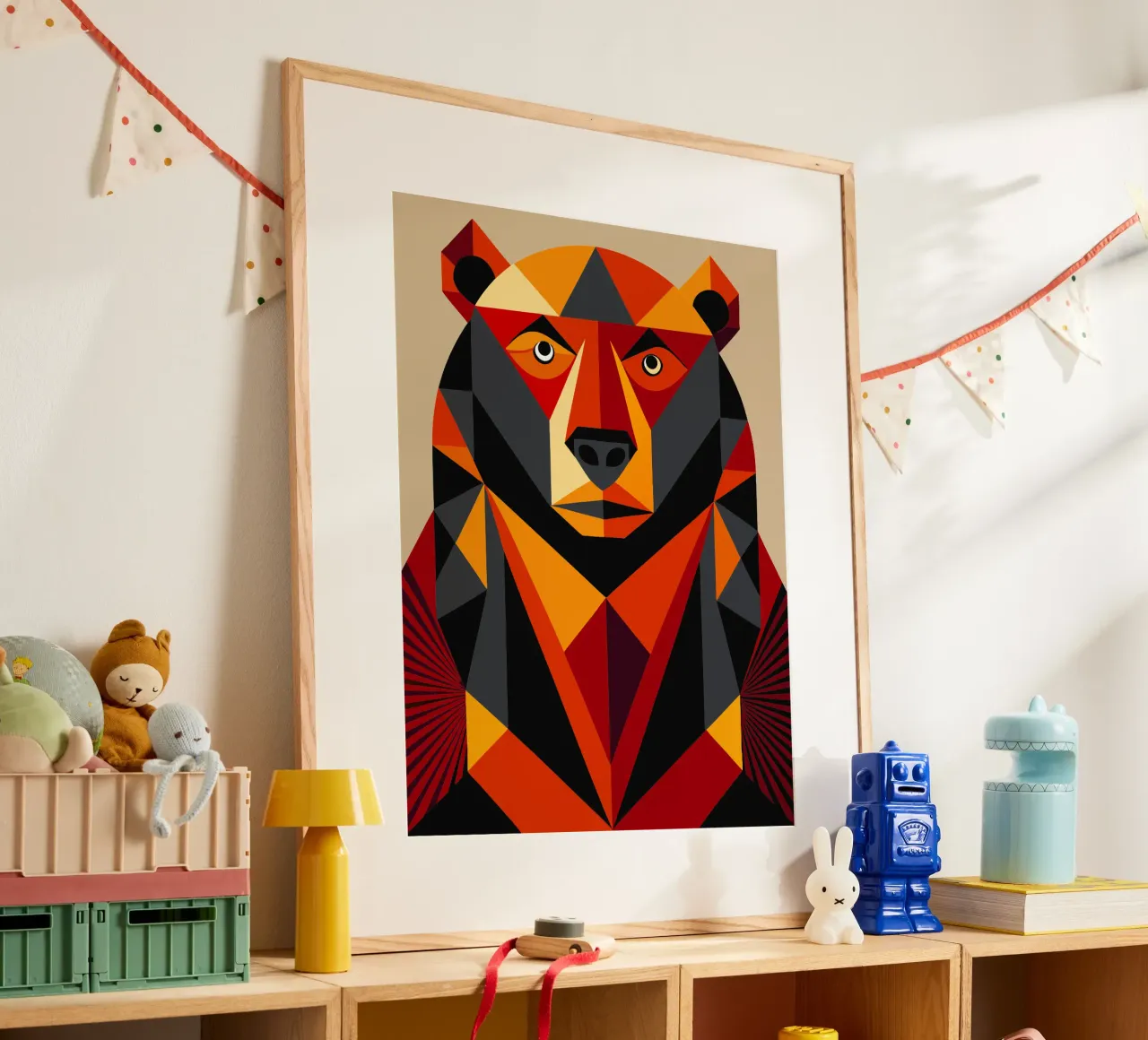 illustrazione geometrica dell'orso poster con telaio in alluminio da nemaro