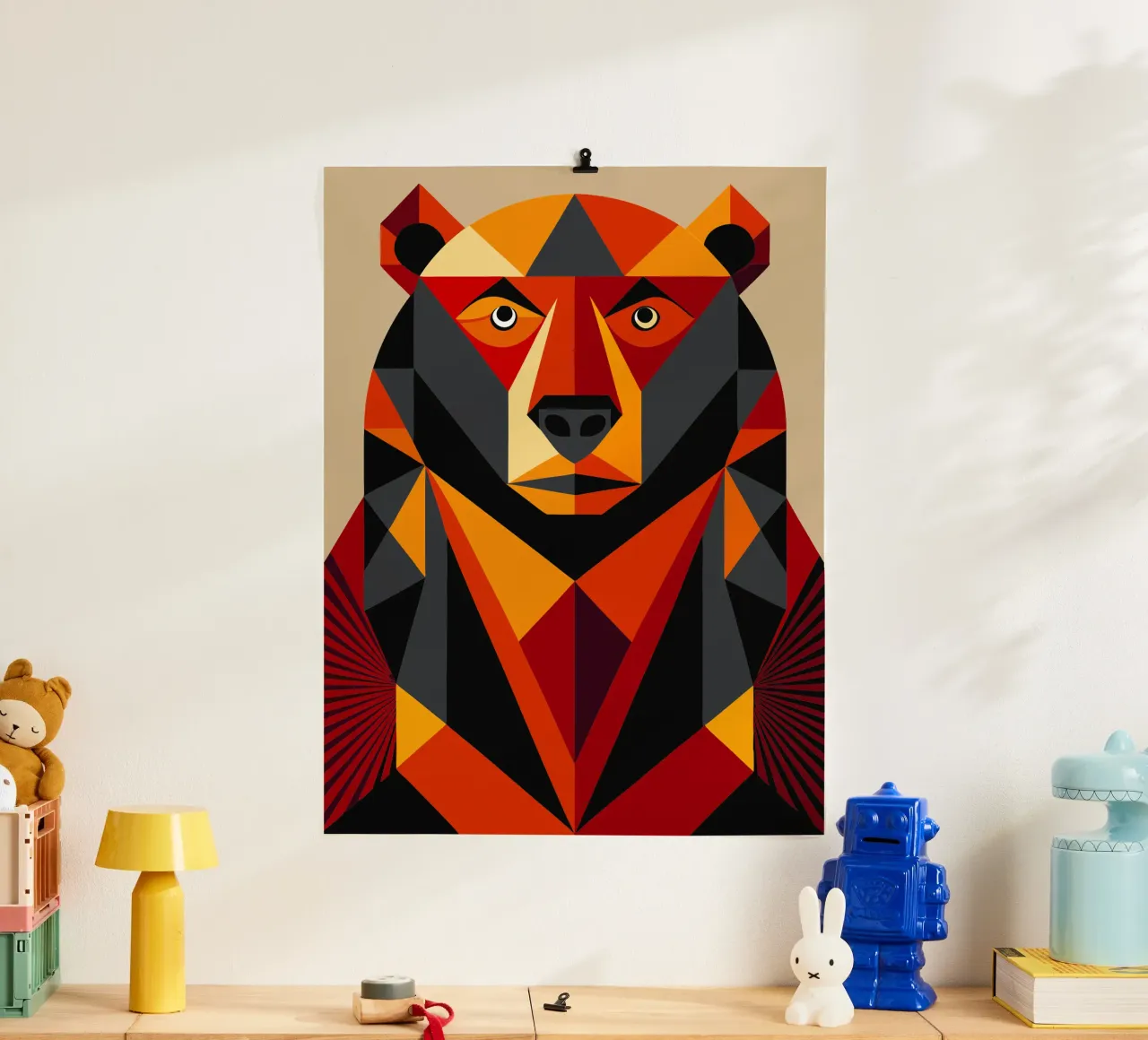 illustrazione geometrica dell'orso poster con telaio in alluminio da nemaro