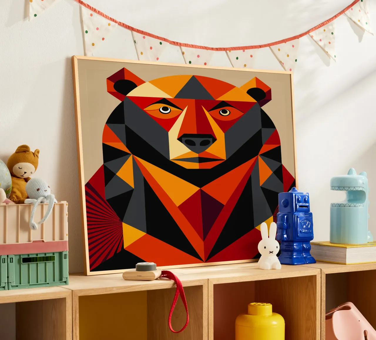 illustrazione geometrica dell'orso poster con telaio in alluminio da nemaro