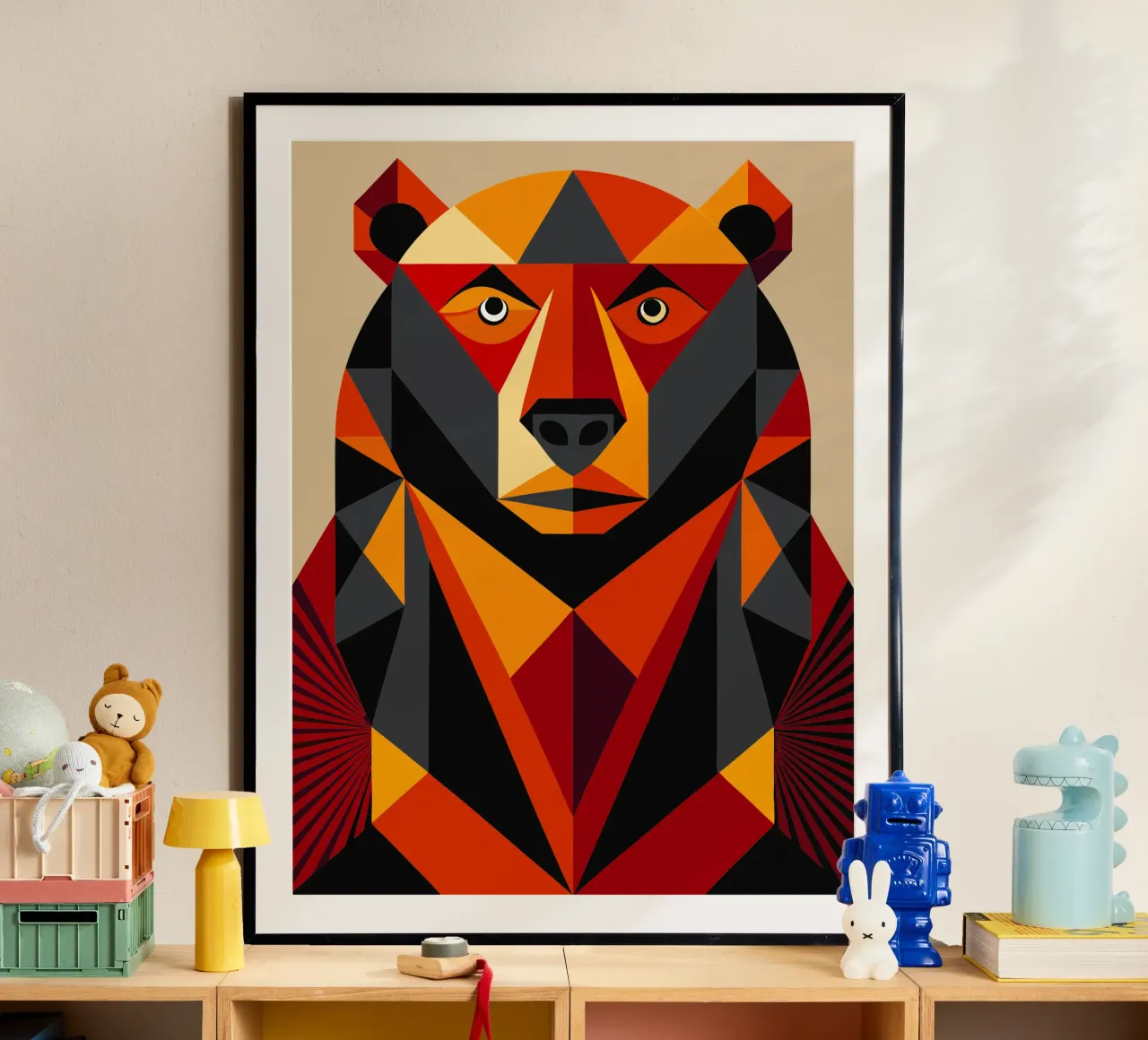 illustrazione geometrica dell'orso poster con telaio in alluminio da nemaro