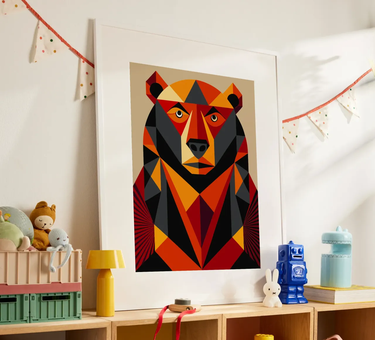 illustrazione geometrica dell'orso poster con telaio in alluminio da nemaro