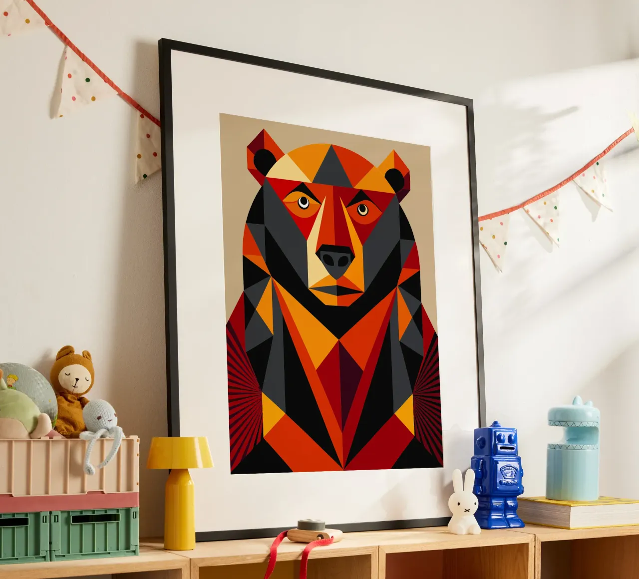 illustrazione geometrica dell'orso poster con telaio in alluminio da nemaro