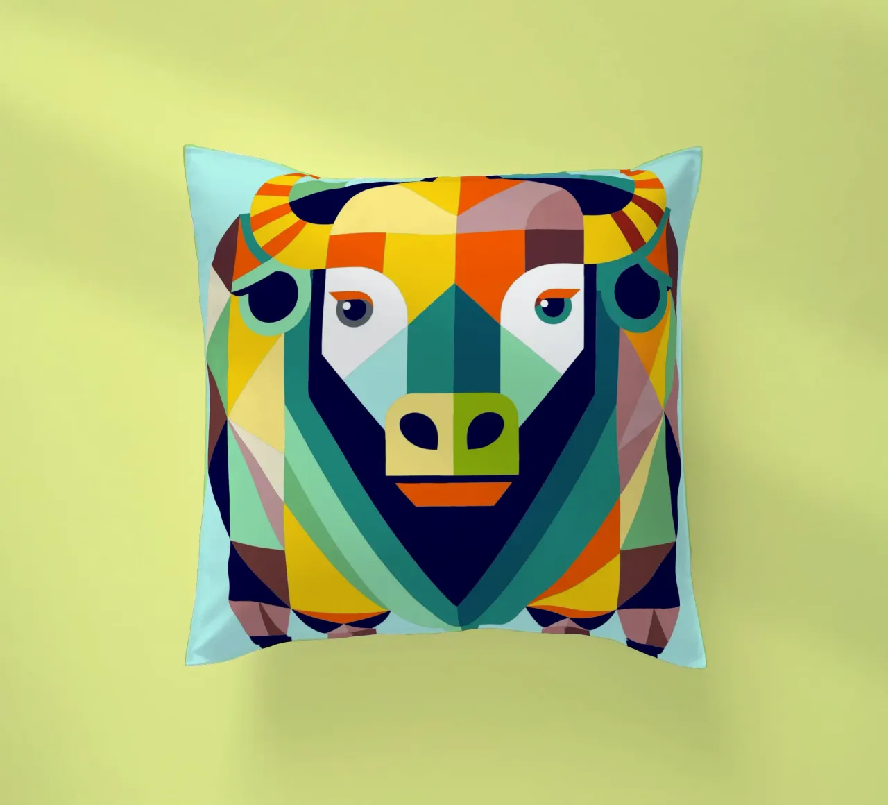 bison geometrics ilustration decorative cushion by nemaro