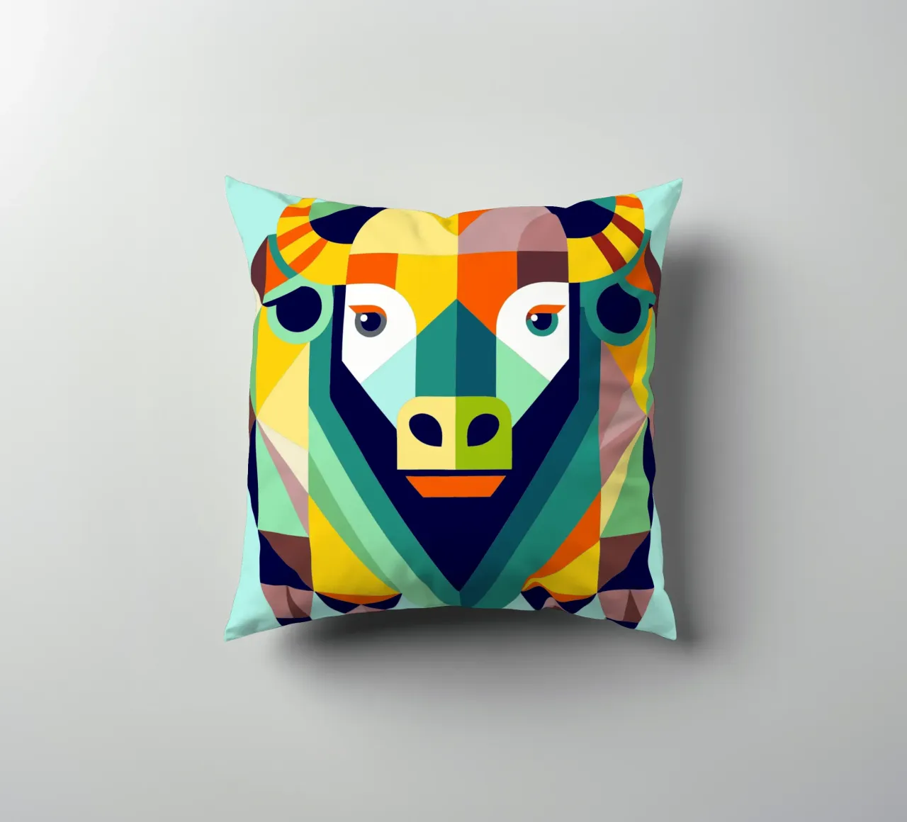 bison geometrics ilustration decorative cushion by nemaro