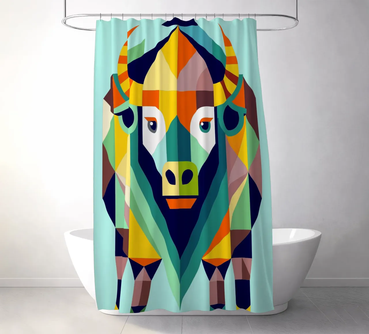 bison geometrics ilustration shower curtain by nemaro