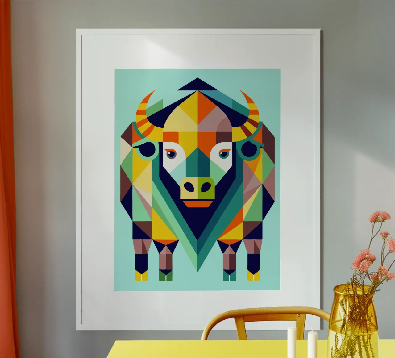 bison geometrics ilustration poster by nemaro
