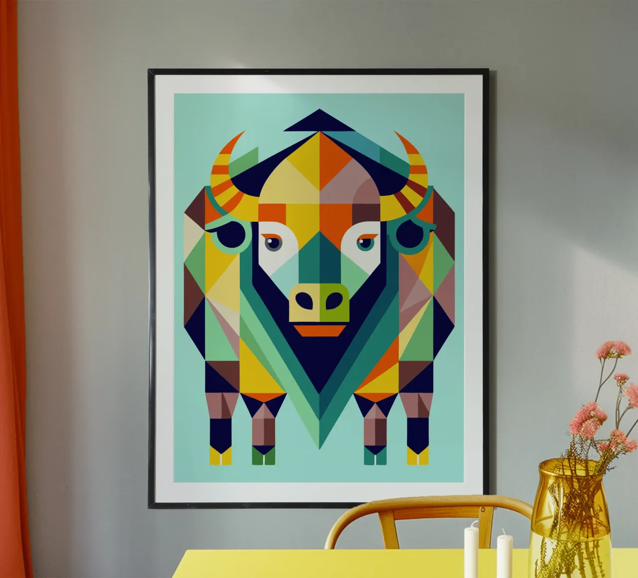 bison geometrics ilustration poster by nemaro