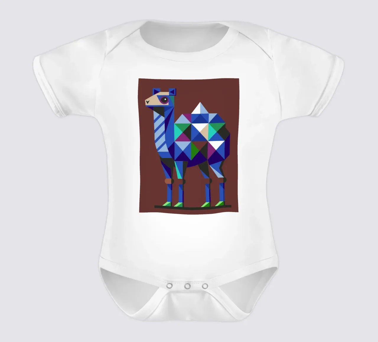 camel geometrics ilustration short-sleeve baby romper by nemaro