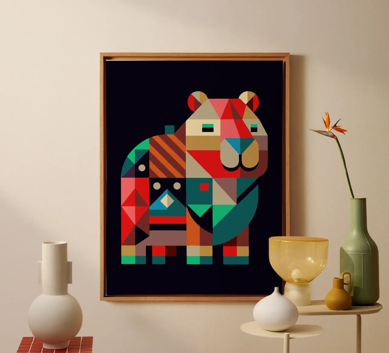 capybara geometrics ilustration canvas with Floater frame by nemaro