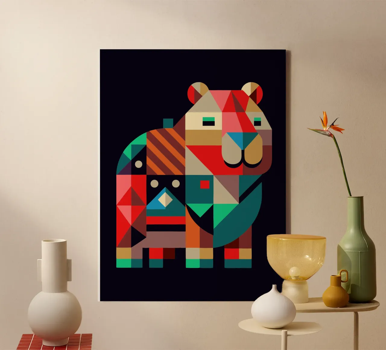 capybara geometrics ilustration canvas with Floater frame by nemaro