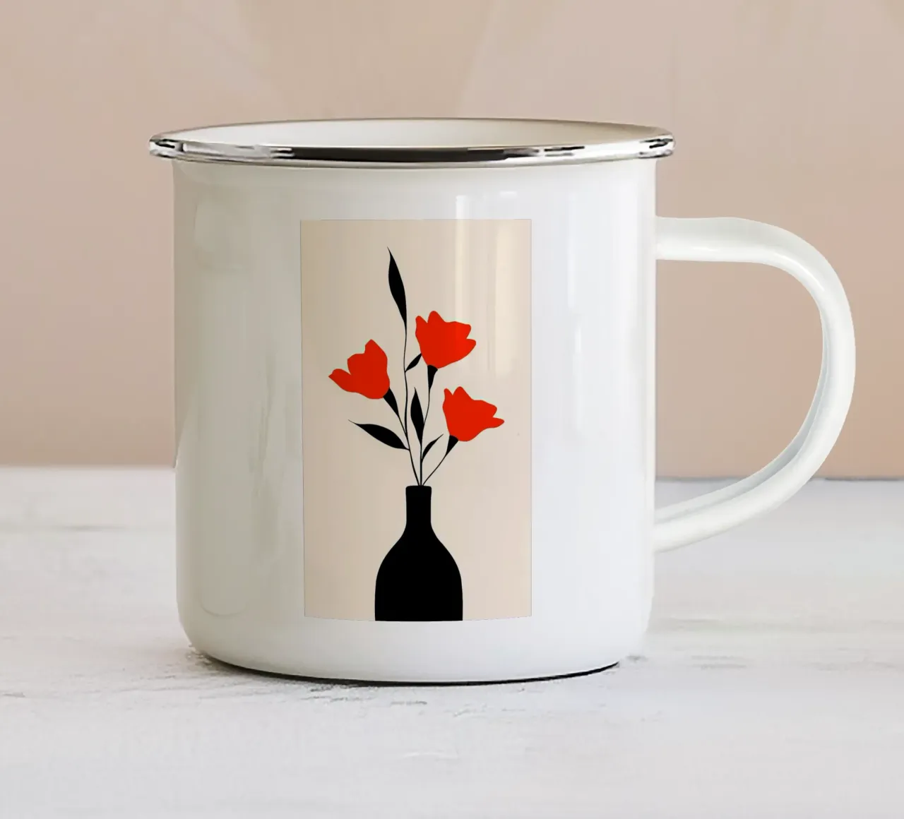 Fiori rossi in vaso tazza in smalto da FlowersShop